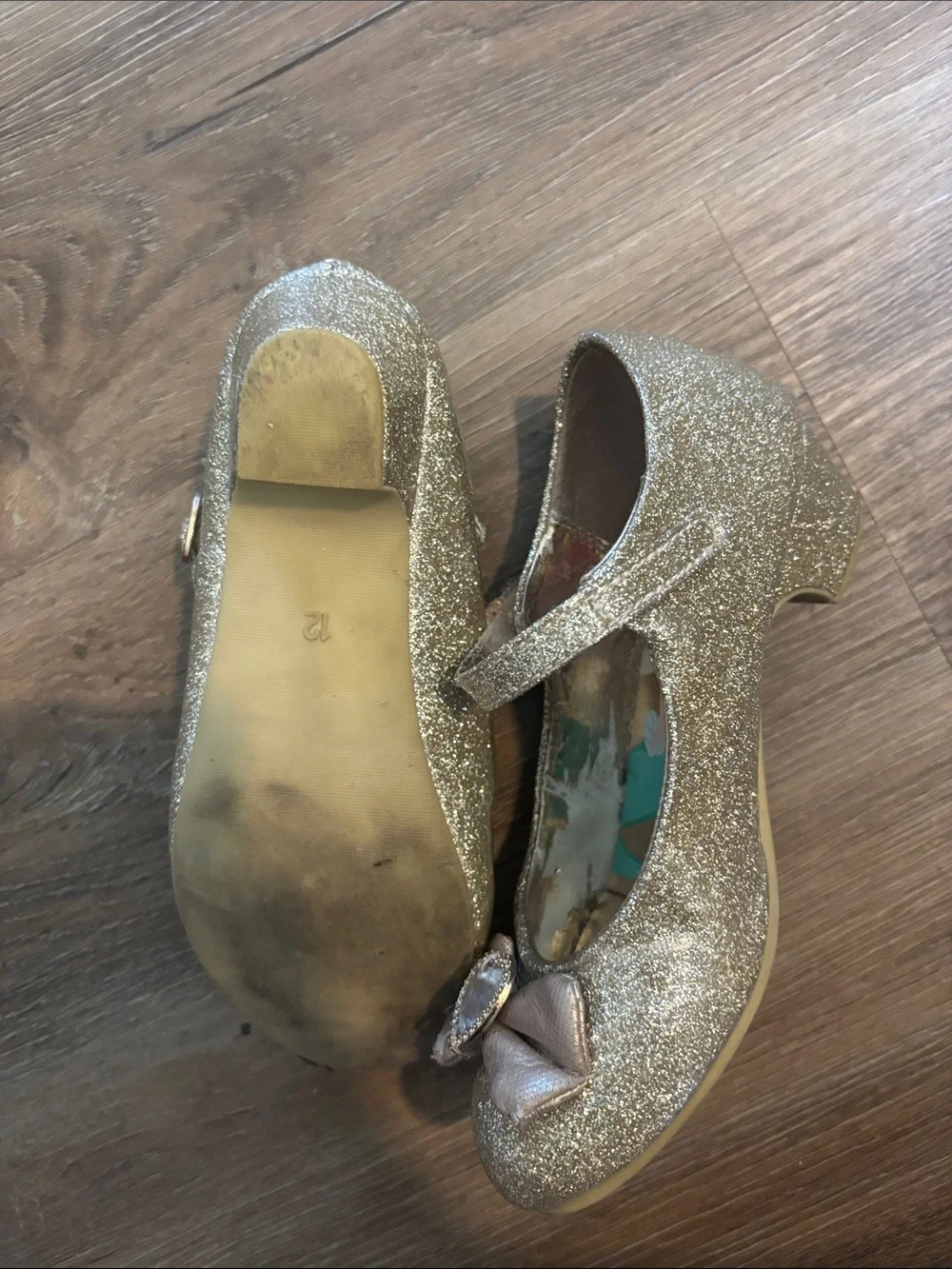 Disney Gold Glitter Princess Mary Jane Shoes with Heart Bow